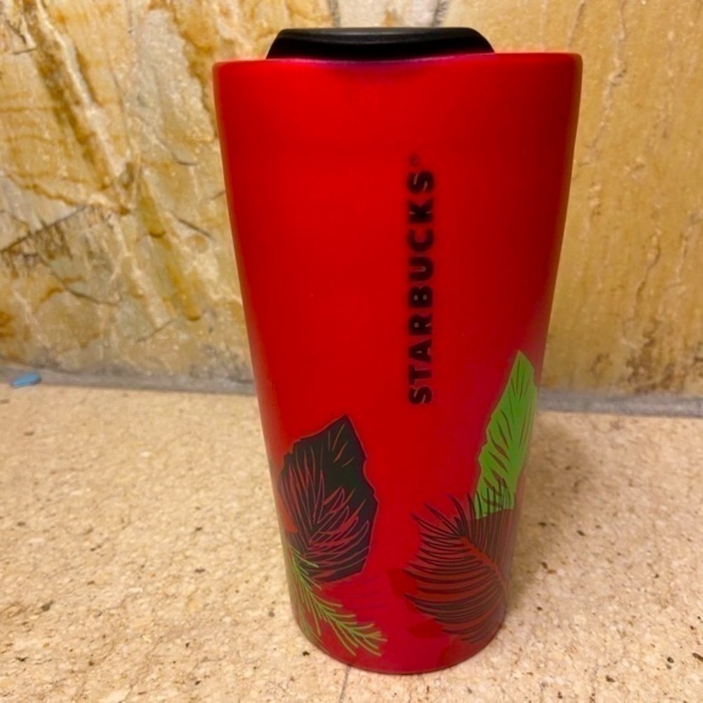 Christmas STARBUCKS holiday pointsettia 12 oz travel mug.in rich red - Picture 2 of 14